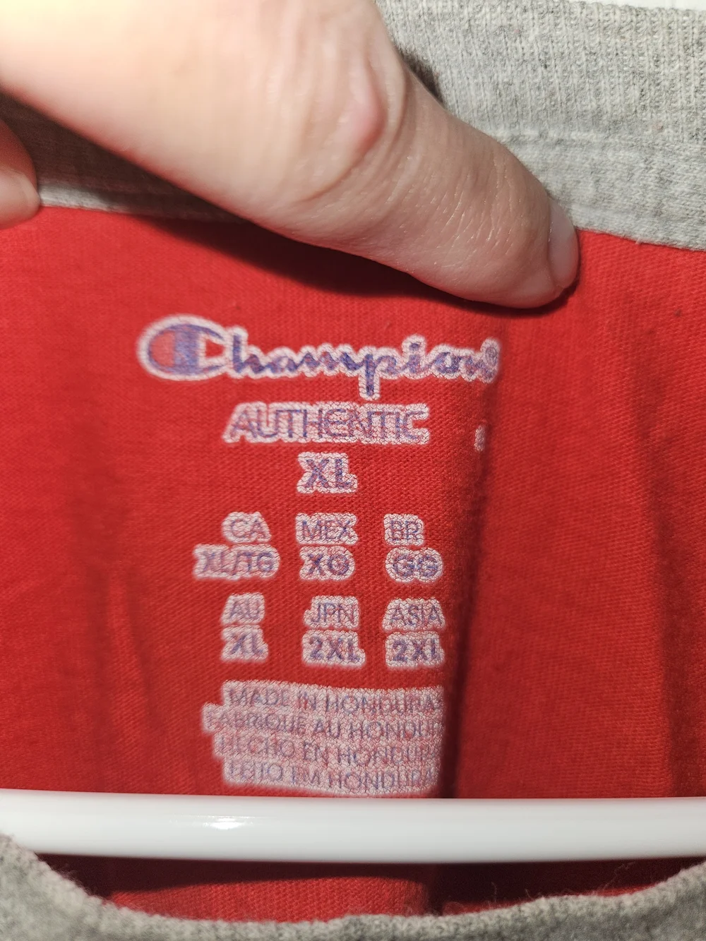 Champion Men's Red Crewneck T-Shirt with Gray Trim - Picture 4 of 4